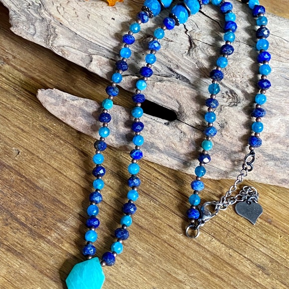 Lapis Lazuli + Blue Apatite + Amazonite Gemstone Necklace - Picture 1 of 8